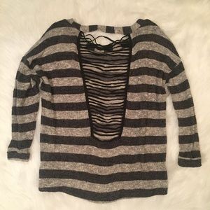 Lush open back striped sweater. 5/$25